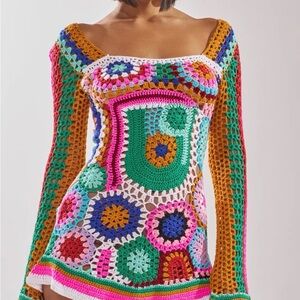 AKIRA Multicolor Crochet Dress